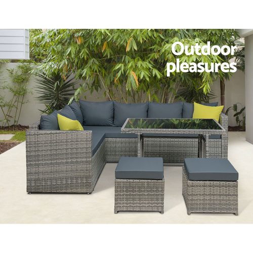 Outdoor Furniture Patio Set Dining Sofa Table Chair Lounge Wicker Garden – Grey