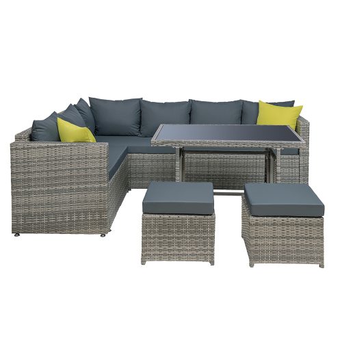 Outdoor Furniture Patio Set Dining Sofa Table Chair Lounge Wicker Garden – Grey