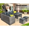 Outdoor Furniture Patio Set Dining Sofa Table Chair Lounge Wicker Garden – Grey