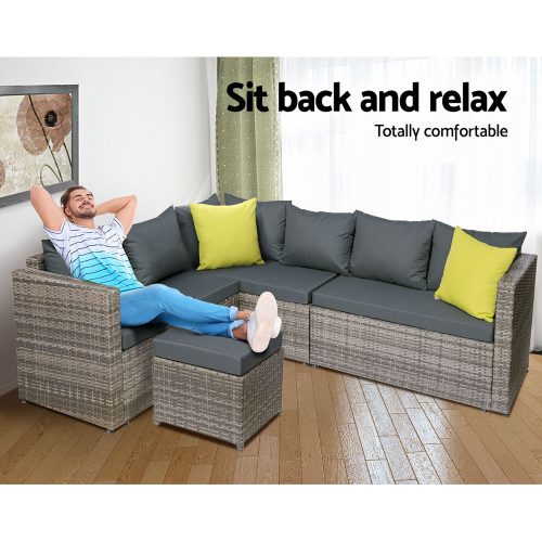 Outdoor Furniture Patio Set Dining Sofa Table Chair Lounge Wicker Garden – Grey