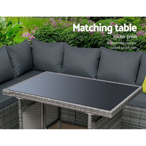 Outdoor Furniture Patio Set Dining Sofa Table Chair Lounge Wicker Garden – Grey