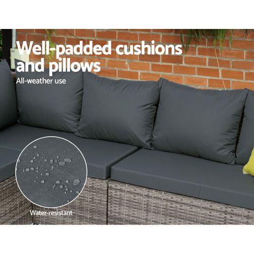 Outdoor Furniture Patio Set Dining Sofa Table Chair Lounge Wicker Garden – Grey