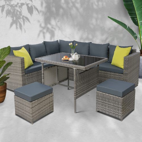 Outdoor Furniture Patio Set Dining Sofa Table Chair Lounge Wicker Garden – Grey