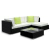 Sofa Set with Storage Cover Outdoor Furniture Wicker – 1 x Single Sofa + 2 x Corner Sofa + 1 x Table + 1 x Ottoman + 1 x storage cover