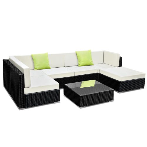 Sofa Set with Storage Cover Outdoor Furniture Wicker – 3 x Single Sofa + 2 x Corner Sofa + 1 x Table + 1 x Ottoman + 1 x storage cover