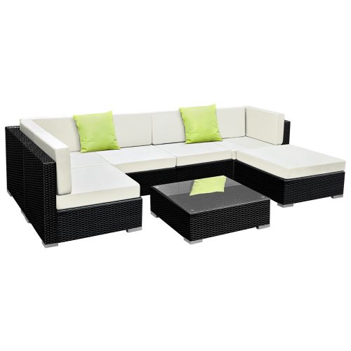 Sofa Set with Storage Cover Outdoor Furniture Wicker – 3 x Single Sofa + 2 x Corner Sofa + 1 x Table + 1 x Ottoman + 1 x storage cover