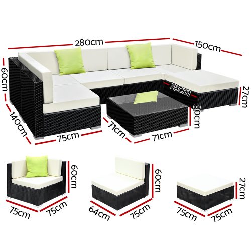 Sofa Set with Storage Cover Outdoor Furniture Wicker – 3 x Single Sofa + 2 x Corner Sofa + 1 x Table + 1 x Ottoman + 1 x storage cover