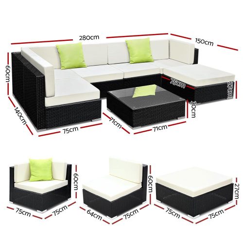 Sofa Set with Storage Cover Outdoor Furniture Wicker – 3 x Single Sofa + 2 x Corner Sofa + 1 x Table + 1 x Ottoman + 1 x storage cover