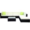 Sofa Set with Storage Cover Outdoor Furniture Wicker – 3 x Single Sofa + 2 x Corner Sofa + 1 x Table + 1 x Ottoman + 1 x storage cover