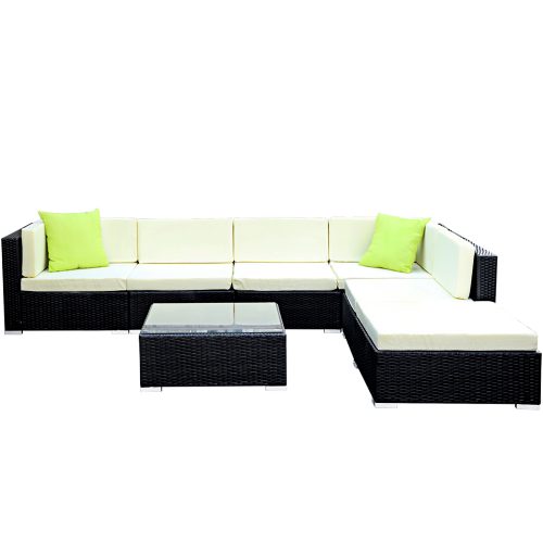 Sofa Set with Storage Cover Outdoor Furniture Wicker – 3 x Single Sofa + 2 x Corner Sofa + 1 x Table + 1 x Ottoman + 1 x storage cover