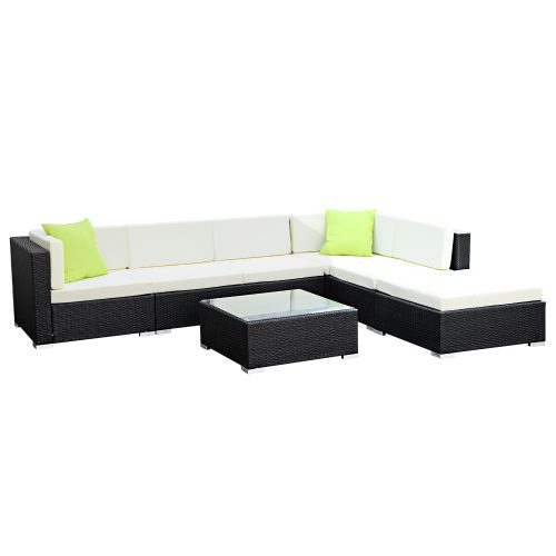 Sofa Set with Storage Cover Outdoor Furniture Wicker – 3 x Single Sofa + 2 x Corner Sofa + 1 x Table + 1 x Ottoman + 1 x storage cover