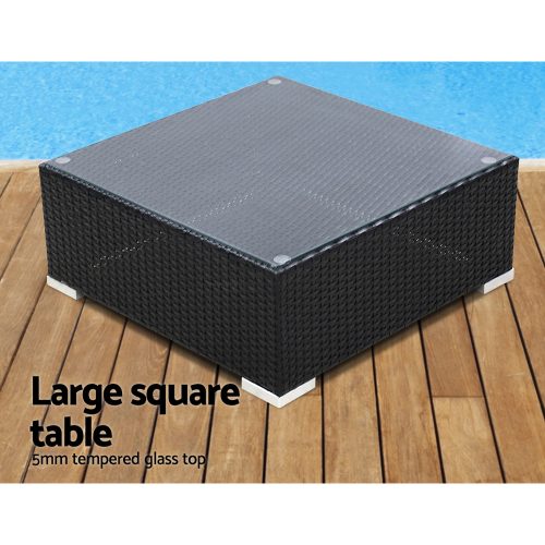 Sofa Set with Storage Cover Outdoor Furniture Wicker – 3 x Single Sofa + 2 x Corner Sofa + 1 x Table + 1 x Ottoman + 1 x storage cover