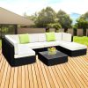 Sofa Set with Storage Cover Outdoor Furniture Wicker – 3 x Single Sofa + 2 x Corner Sofa + 1 x Table + 1 x Ottoman + 1 x storage cover