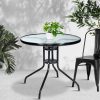 Outdoor Bar Table Glass Cafe Table Steel Side Parasol Hole