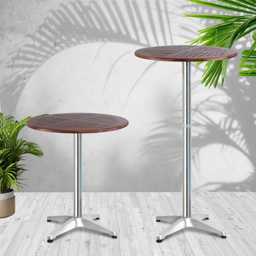 Outdoor Bistro Set Bar Table Stools Adjustable Aluminium Cafe Wood – 1