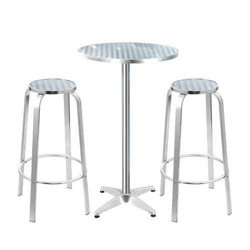 Outdoor Bistro Set Bar Table Stools Adjustable Aluminium Cafe 3PC