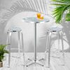 Outdoor Bistro Set Bar Table Stools Adjustable Aluminium Cafe 3PC – Round