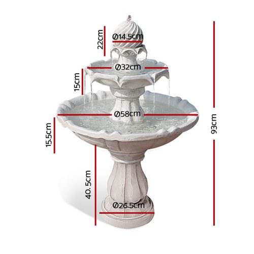 3 Tier Solar Powered Water Fountain – Ivory