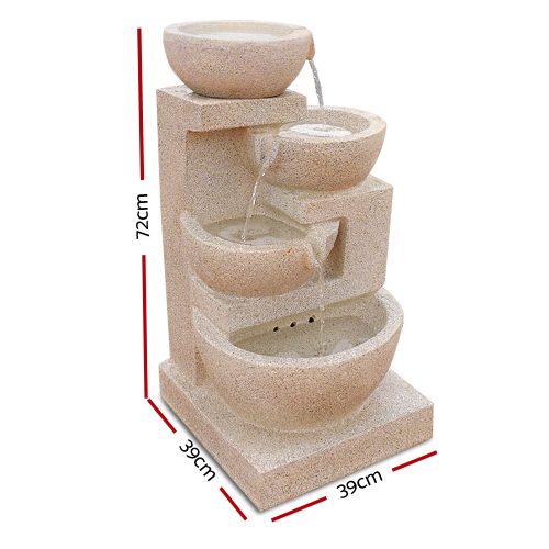 4 Tier Solar Powered Water Fountain with Light – Sand Beige