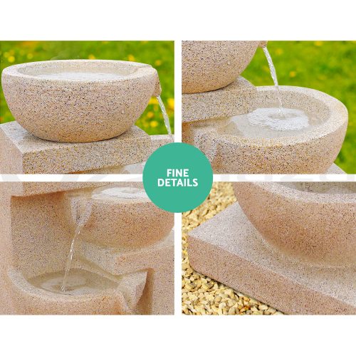 4 Tier Solar Powered Water Fountain with Light – Sand Beige