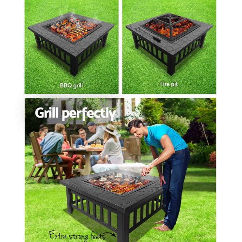 Fire Pit BBQ Grill 2-In-1 Table