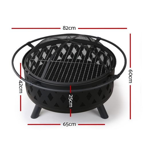 Fire Pit BBQ Grill Smoker Portable Outdoor Fireplace Patio Heater Pits – 82X82X60 cm