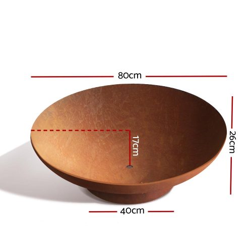Fire Pit Charcoal Vintage Campfire Burner Rust Outdoor Steel Bowl – 80x80x26 cm