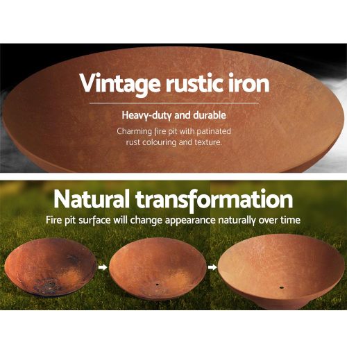 Fire Pit Charcoal Vintage Campfire Burner Rust Outdoor Steel Bowl – 80x80x26 cm