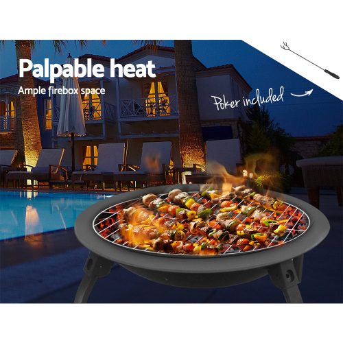 Fire Pit BBQ Charcoal Smoker Portable Outdoor Camping Pits Patio Fireplace – 76x76x42.5 cm