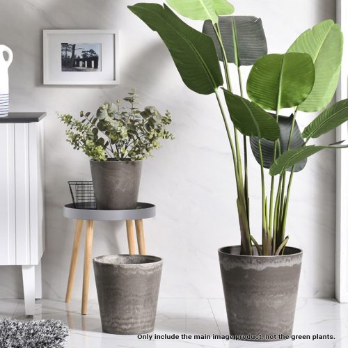 Round Resin Plant Flower Pot in Cement Pattern Planter Cachepot for Indoor Home Office