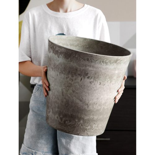 Round Resin Plant Flower Pot in Cement Pattern Planter Cachepot for Indoor Home Office