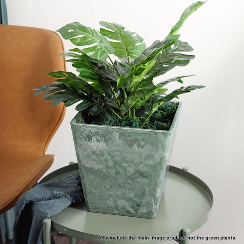 27cm Square Resin Plant Flower Pot in Cement Pattern Planter Cachepot for Indoor Home Office