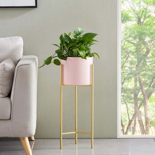 Pink Metal Tiered Plant Stand Flower Pots Holders Foldable Rack Indoor Display