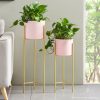 Pink Metal Tiered Plant Stand Flower Pots Holders Foldable Rack Indoor Display