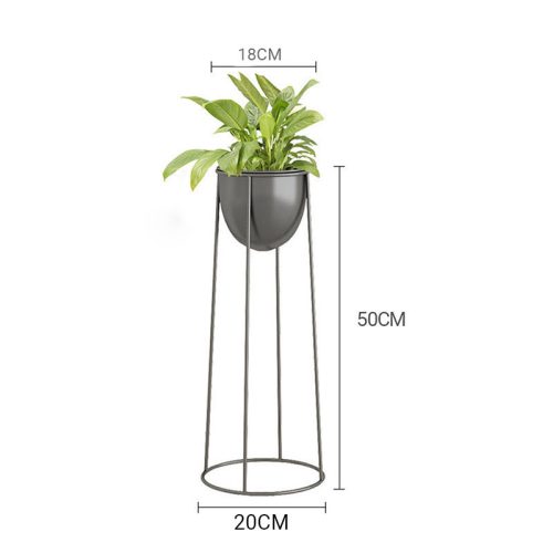 Round Wire Metal Flower Pot Stand with Black Flowerpot Holder Rack Display