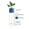 2 Layer Gold Metal Plant Stand with Blue Flower Pot Holder Corner Shelving Rack Indoor Display