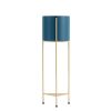 2 Layer Gold Metal Plant Stand with Blue Flower Pot Holder Corner Shelving Rack Indoor Display