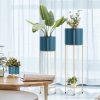 2 Layer Gold Metal Plant Stand with Blue Flower Pot Holder Corner Shelving Rack Indoor Display