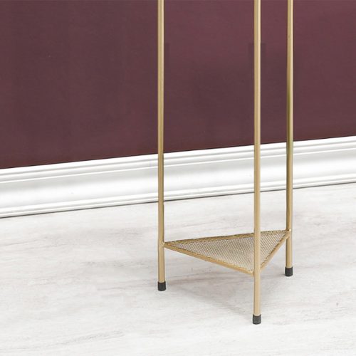 2 Layer Gold Metal Plant Stand with Blue Flower Pot Holder Corner Shelving Rack Indoor Display