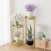 2 Layer 80cm Gold Metal Plant Stand Flower Pot Holder Corner Shelving Rack Indoor Display – 1