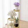 2 Layer 80cm Gold Metal Plant Stand Flower Pot Holder Corner Shelving Rack Indoor Display – 1