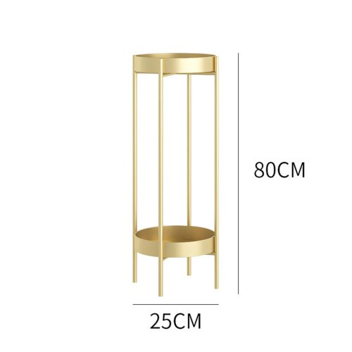 2 Layer 80cm Gold Metal Plant Stand Flower Pot Holder Corner Shelving Rack Indoor Display – 1