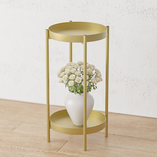 2 Layer 80cm Gold Metal Plant Stand Flower Pot Holder Corner Shelving Rack Indoor Display – 1