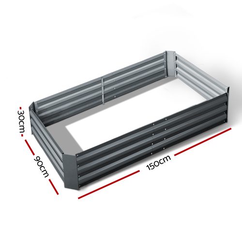 Green Fingers Galvanised Steel Garden Bed – Aliminium Grey – 150x90x30 cm