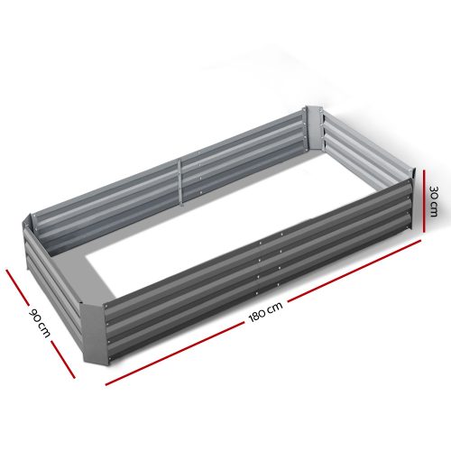 Green Fingers Galvanised Steel Garden Bed – Aliminium Grey – 180x90x30 cm
