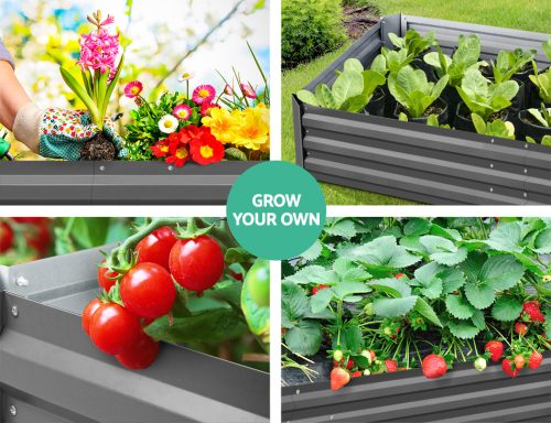 Green Fingers Galvanised Steel Garden Bed – Aliminium Grey – 180x90x30 cm