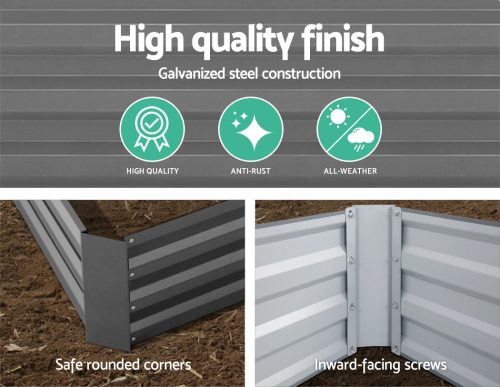 Green Fingers Galvanised Steel Garden Bed – Aliminium Grey – 180x90x30 cm