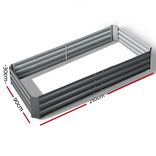 Green Fingers Galvanised Steel Garden Bed – Aliminium Grey – 210x90x30 cm