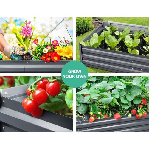 Green Fingers Galvanised Steel Garden Bed – Aliminium Grey – 210x90x30 cm
