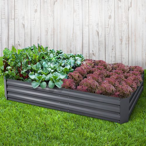 Green Fingers Galvanised Steel Garden Bed – Aliminium Grey – 210x90x30 cm